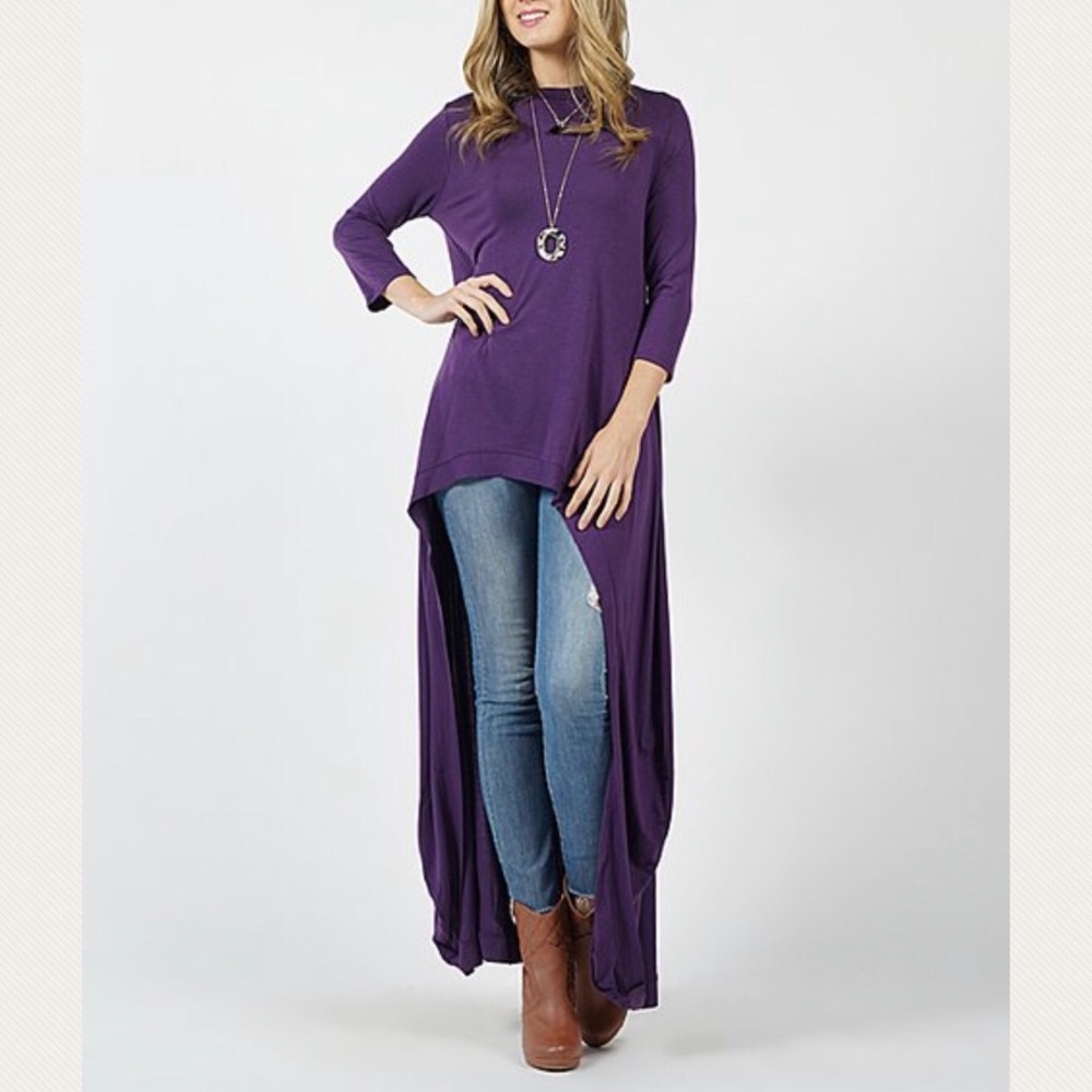 S M L DARK PURPLE HI LOW LO SHIRT TOP TRENDING - Picture 2 of 7